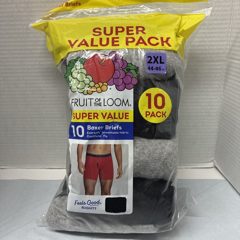 Fruit Of The Loom Mens Coolzone Boxer Briefs Super Value 10 Pack Size 2XL 44-46"